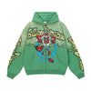 Washed Green Hoodie Unisex Zip Up Cartoon Print Sweatshirt Jacket