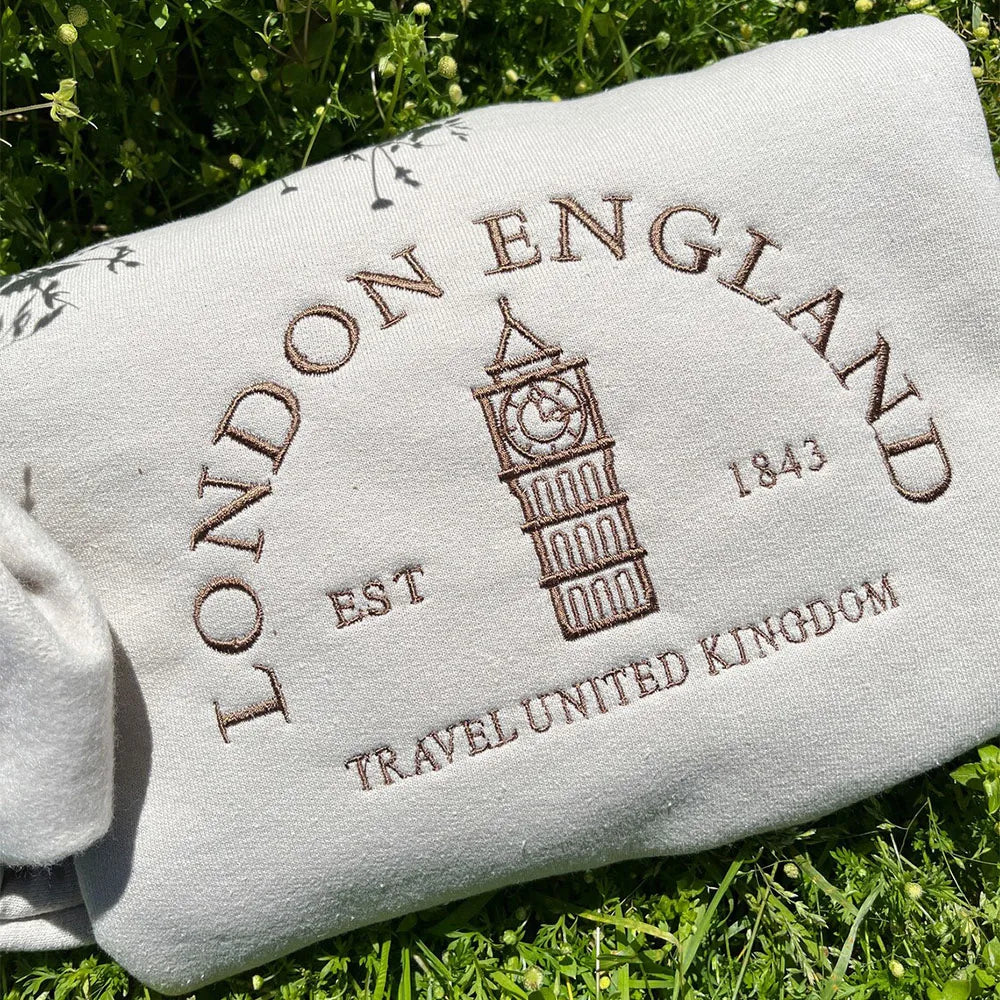London Big Ben Embroidered Vintage Sweatshirt Fleece Pullover