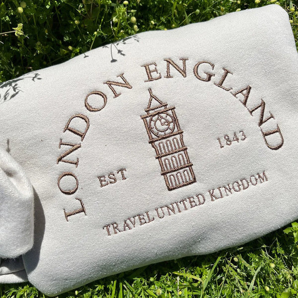 London Big Ben Embroidered Vintage Sweatshirt Fleece Pullover