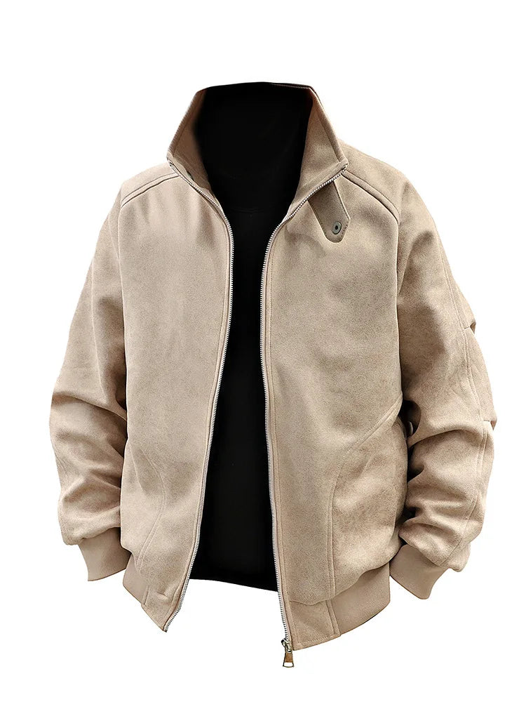 New Men’s Leather Jacket Slim Fit Zipper Style Casual Suede Coat