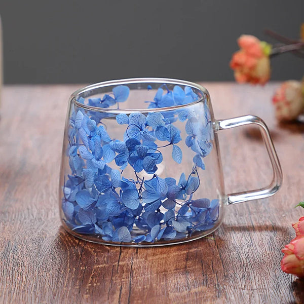 200ML Coffee Cup with Handle Double Wall Dry Flowers