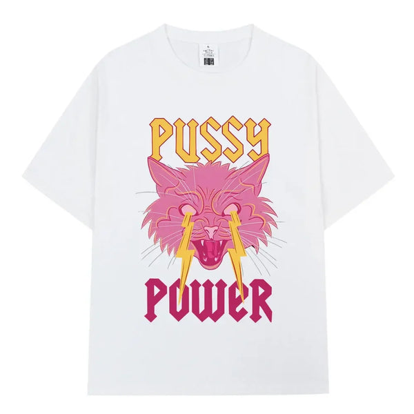 "Pussy Power" Funny Cat T-Shirt Women Vintage