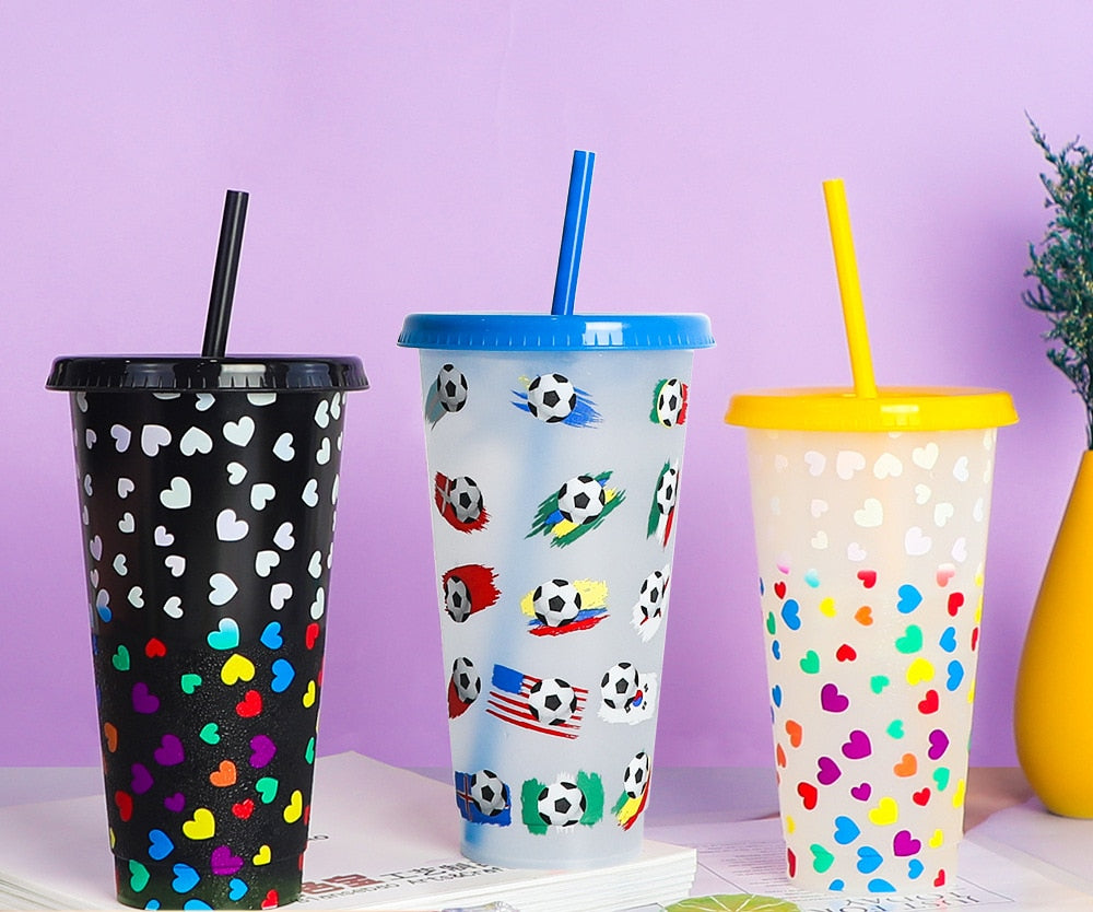 Reusable with Straws Creative Water Cups Changing Cold Water