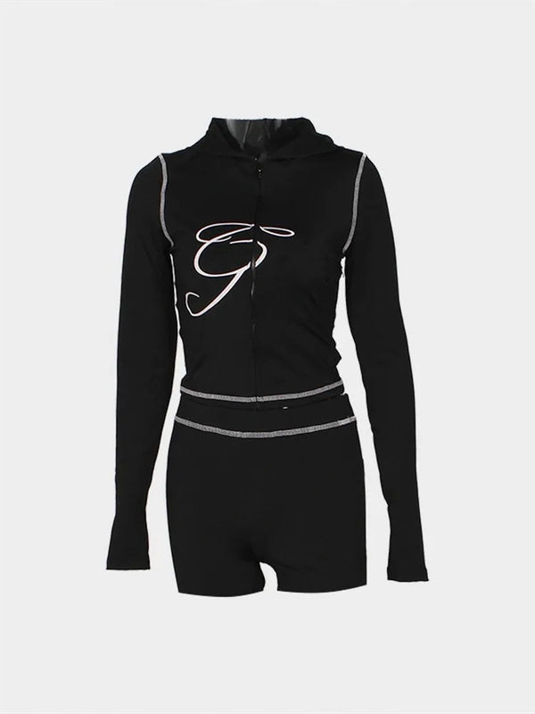 2025 Spring Women's 2 Piece Set Zipper Hoodie and Pants Streetwear