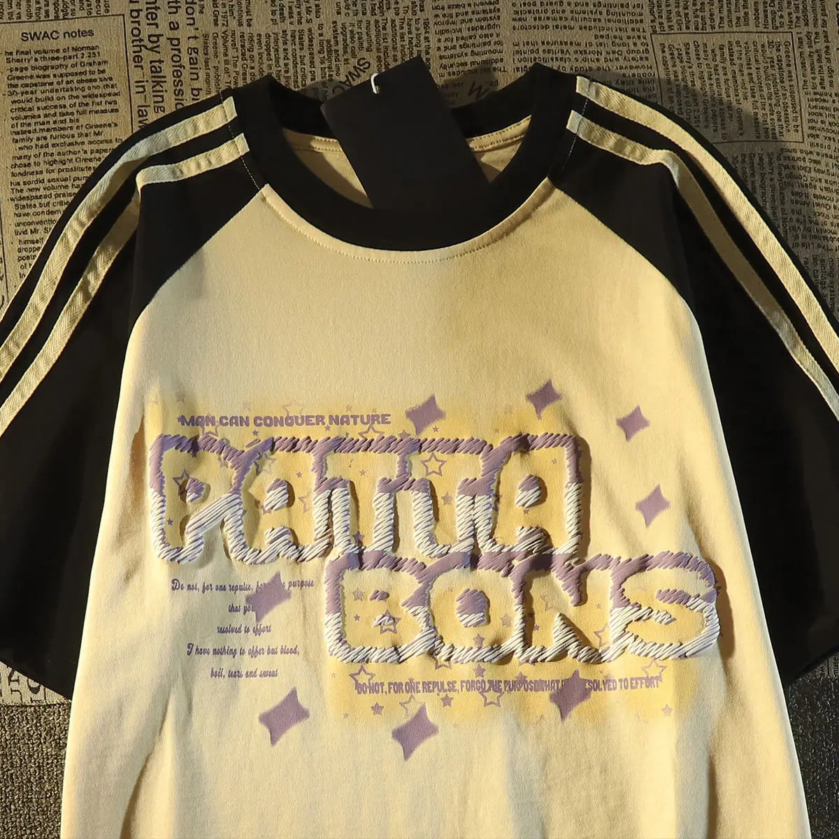 Letter Print Raglan T-Shirt Men Hip Hop Streetwear Summer