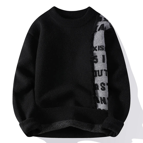 Mens Sweater Letter Pattern Crew Neck Knit Pullover Fall