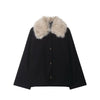 Womens Fur Collar Jacket Button Front Long Sleeve Winter Coat Street