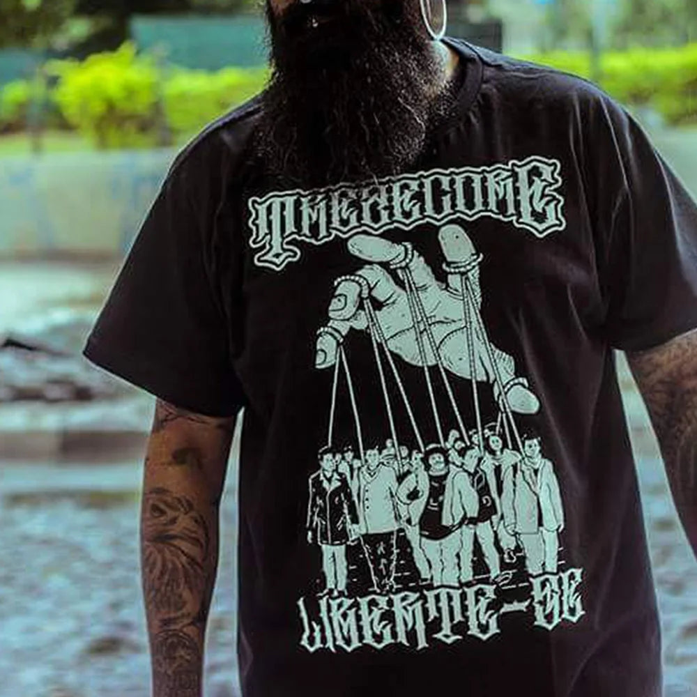 Chicano Print Retro Tee Men's Summer Streetwear