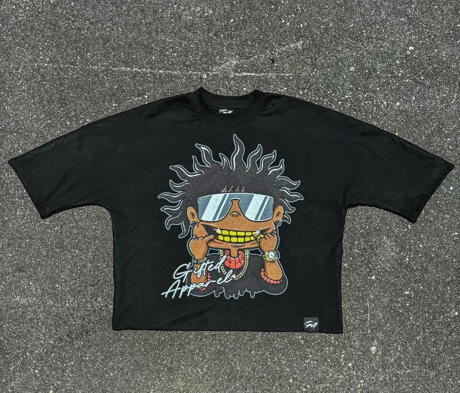 Men's Oversized Cartoon Print T-Shirt Vintage Harajuku