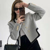 Gray Asymmetric Blazer Women Wool Blend Short Jacket Spring 2025