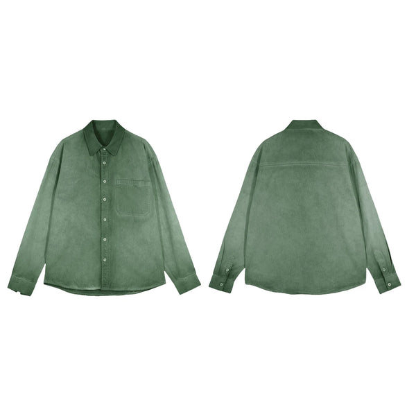 Mens Tie Dye Gradient Shirt Long Sleeve Button Up Streetwear Pocket