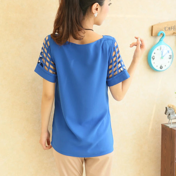 Off Shoulder Blouse Women Hollow Sleeve Summer Loose Top