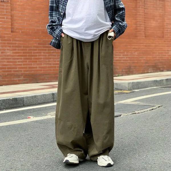 Mens Cotton Baggy Pants Wide Leg Y2K Harem Trousers Vintage