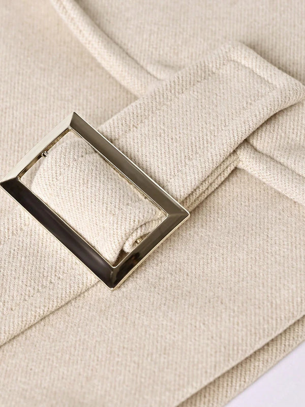 Khaki Bomber Jacket Women Wool Blend Belted Coat Fall Winter Warm