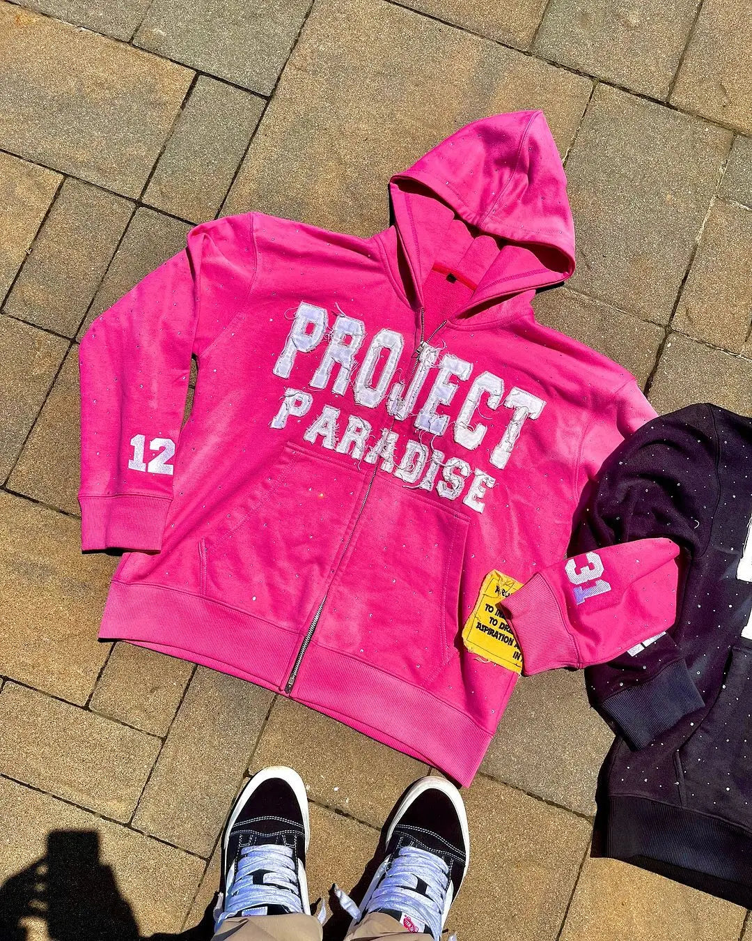 Men's Gothic Punk Letter Applique Zip Hoodie Hip-Hop Streetwear