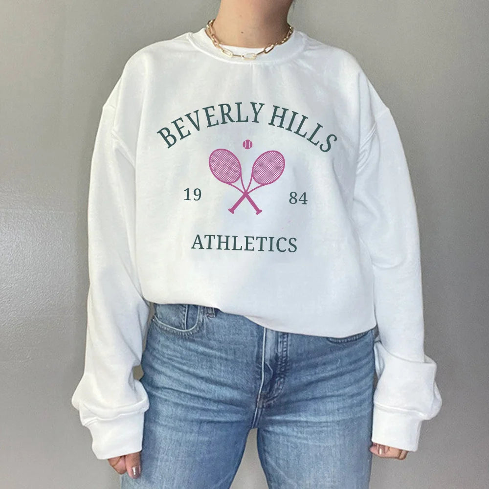 Retro Tennis Club Sweatshirt Women Loose Autumn Fleece Pullover