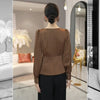 Womens High Waist Blouse V Neck Long Sleeve Color Block Office