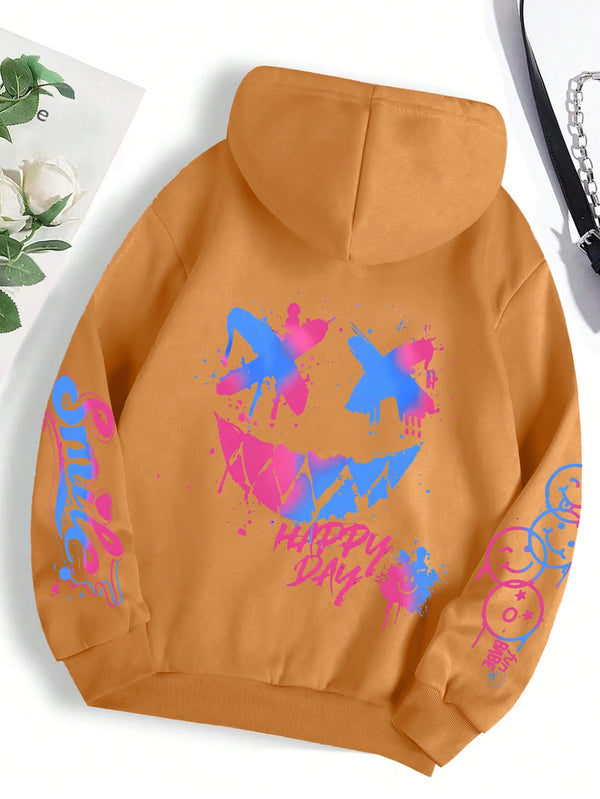 Graffiti Print Hoodie Oversized Crewneck Street Hip Hop Vintage