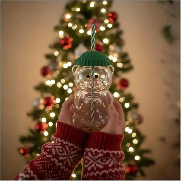 Cute Bear Glass Cup With Straw Large Aesthetic Iced Coffee Tumbler