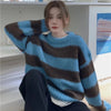 Womens Striped Knit Sweater Oversized O Neck Pullover Casual Top