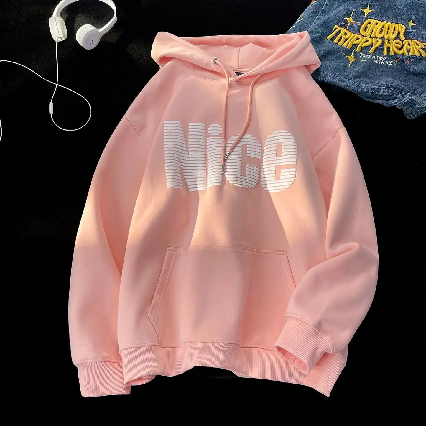 Women's "Nice" Graphic Print Black Hoodie