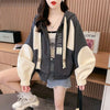 Womens Cropped Waffle Knit Hoodie Varsity Jacket Lightweight Top
