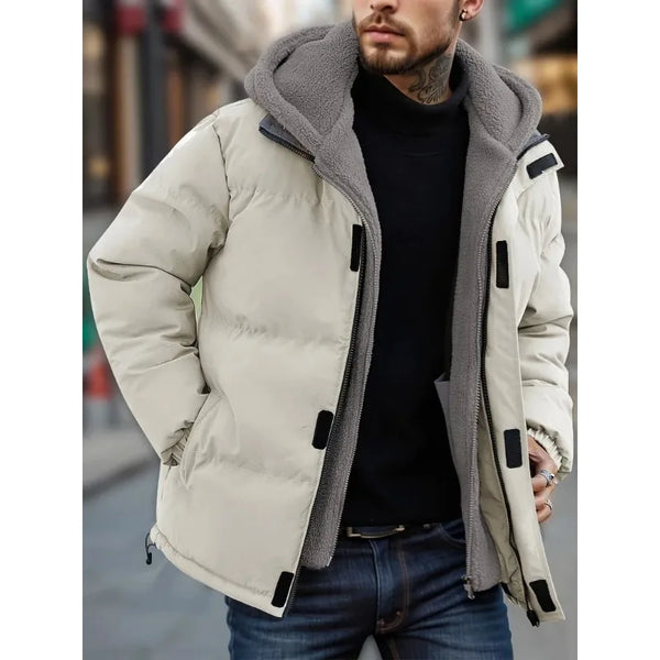 Winter Windproof Men's Jacket Casual Fake Two Hooded