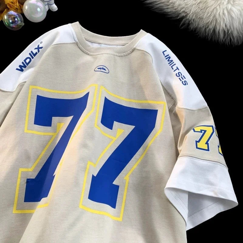 Men's Hip-Hop Oversized Jersey T-Shirt Color Block Streetwear