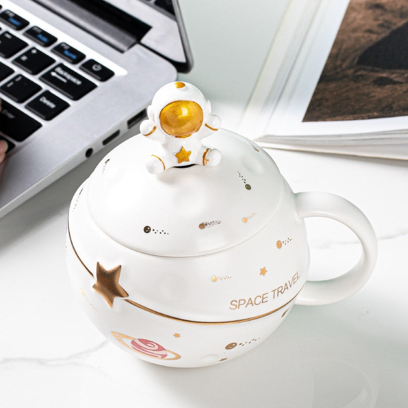Mug with Spoon Lid Lovely Astronaut Mugs Astronaut Moon