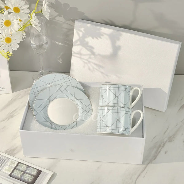 Ceramic Coffee Cup Saucer Set Modern Gift Box Tea Service