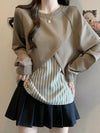 Plus Size Layered Look Striped Top Women Loose Slimming Blouse