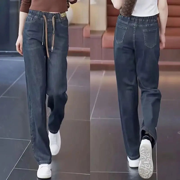 Fleece Lined Wide Leg Jeans Women Elastic Waist Fall Winter 2025