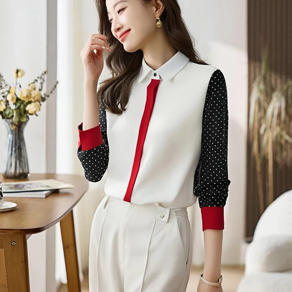 Elegant Blouse Women Long Sleeve Casual Shirt Office Top