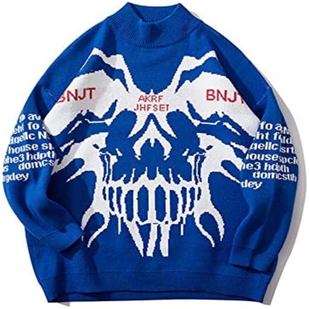 American Cartoon Skull Print Retro Harajuku Y2K Loose Knit Sweater