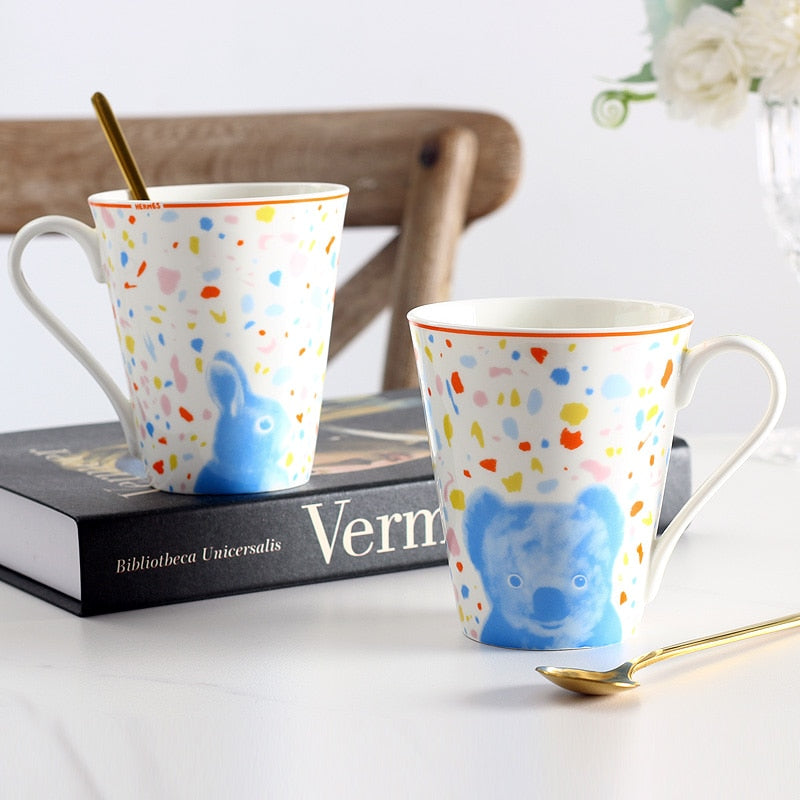 Mug Cafe Tea Milk Cups Coffee Drinkware Mugs With Golden Spoon