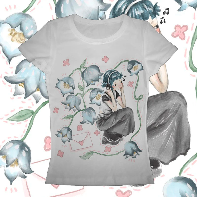 Korean Emo Aesthetic Gothic Harajuku Graphic Crop Top Baby Tee