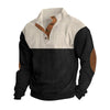 Men's Corduroy Sweatshirt - Stand Collar Color Block Button Up