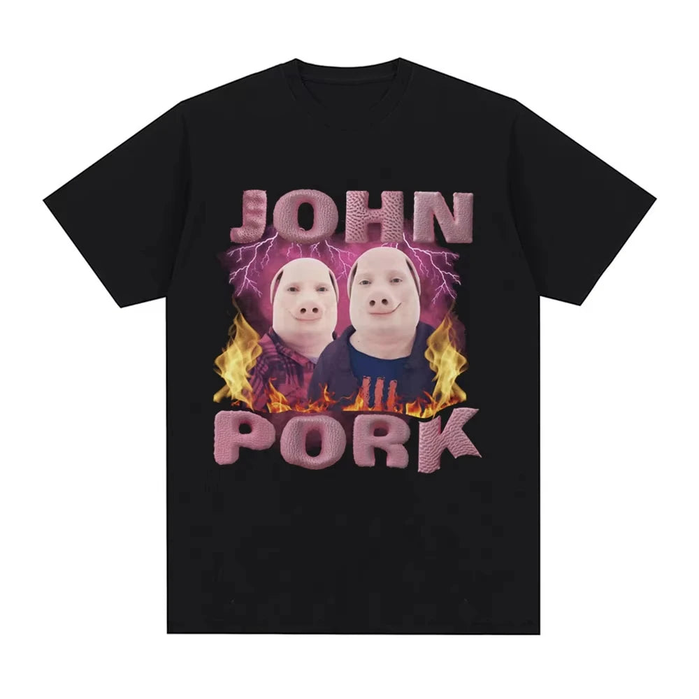RIP John Pork Funny Pig Meme T Shirt Vintage Cotton Tee