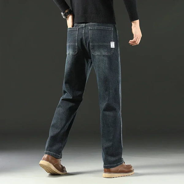 Blue Gray Jeans Men Straight Leg Stretch Business Casual Fit 40 42