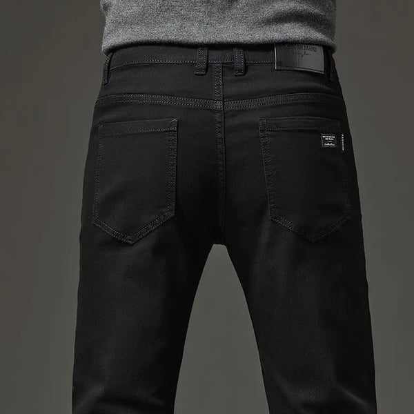 Mens Slim Straight Stretch Jeans Warm Winter Black Gray Pants