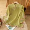Womens Vintage Embroidered Top Cotton Linen Loose Summer Shirt