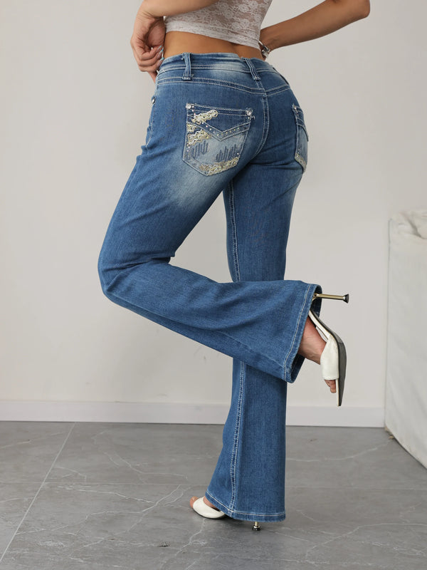 Y2K Light Wash Flared Jeans Women 90s Retro Denim Pants