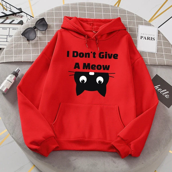 "I Don’t Give a Meow" Black Cat Hoodie Women Gothic