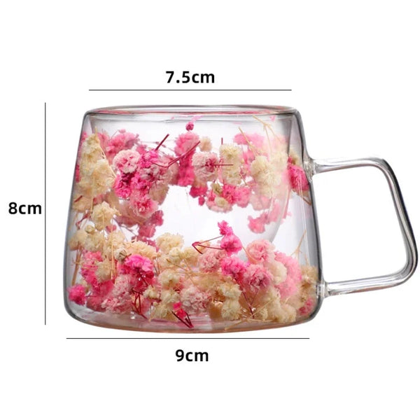 200ML Coffee Cup with Handle Double Wall Dry Flowers