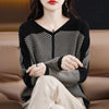 Womens Striped V Neck Pullover Oversized Long Sleeve Tee Office Top(7