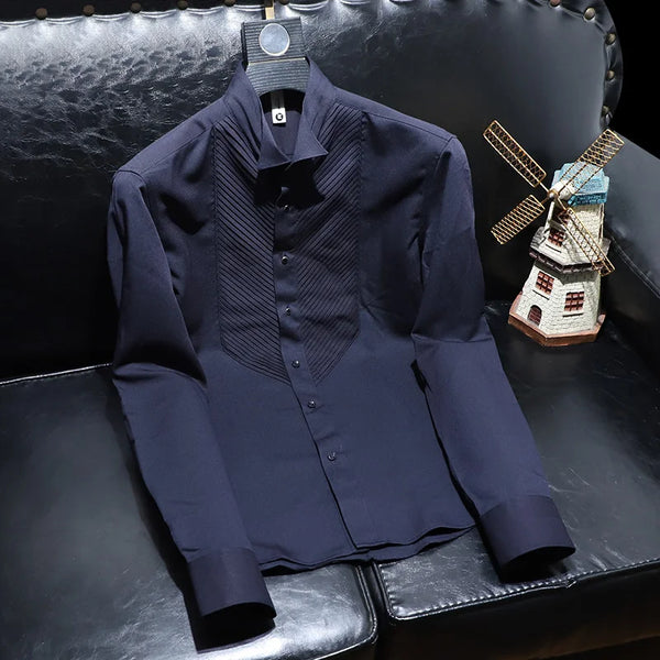 Y2K Patchwork Shirt Men Long Sleeve Designer Korean Style