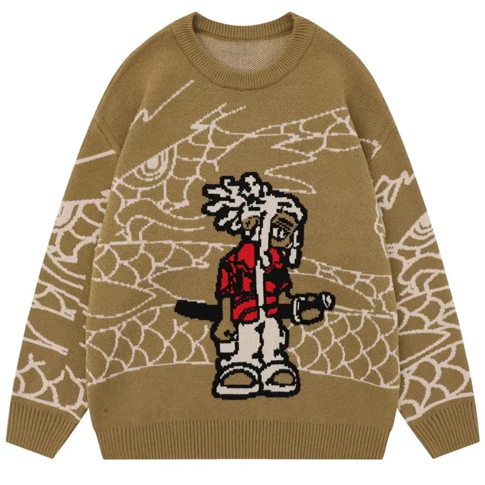 American Cartoon Character Jacquard Knit Sweater Men Autumn Winter