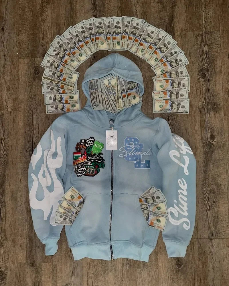 Slime Life White Zip-Up Hoodie
