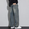 Mens Retro Washed Jeans Loose Straight Leg Fit Vintage Denim Pants
