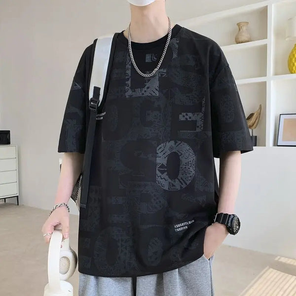 Fashion O-Neck All-match Printed T-Shirt Men's Clothing